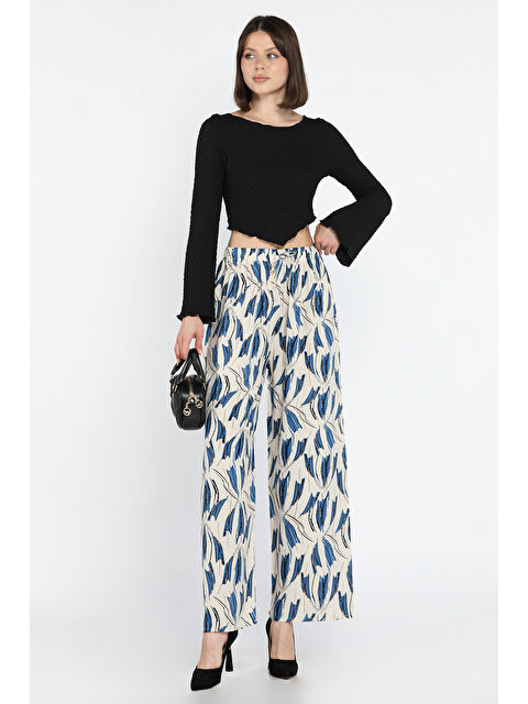 Gülseli Desenli Bel Lastikli Kadın Viskon Yürüyüş Pantolonu - S000361019-6353