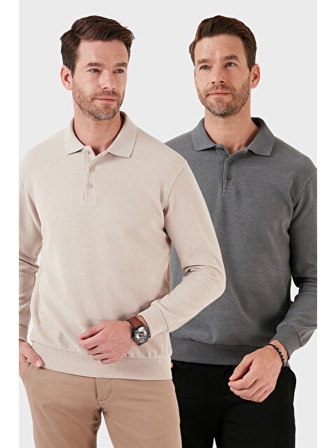 Buratti Pamuk Karışımlı Regular Fit 2'li Paket Polo Yaka Kazak 456223S2 - S000452343-37204