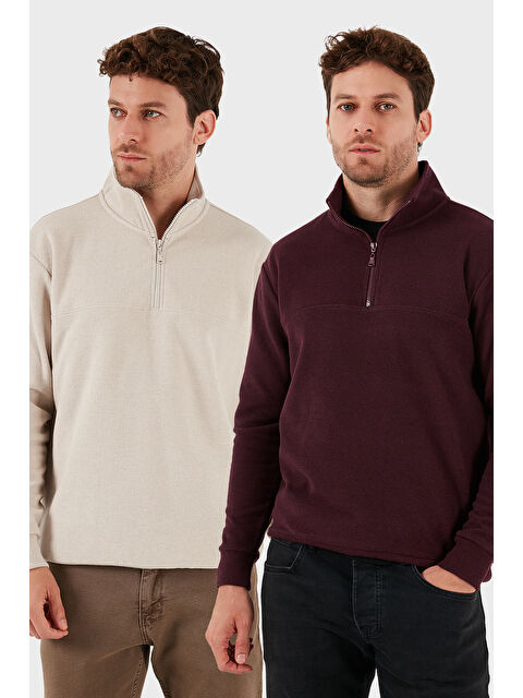 Buratti Pamuklu Regular Fit Yarım Fermuarlı Dik Yaka 2'li Paket Kazak 456112S2 - S000452340-15