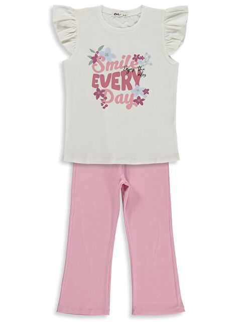 Civil Girls Kız Çocuk Smile Baskılı 6-9 Yaş Takım - Kırık Beyaz-Koyu Pembe