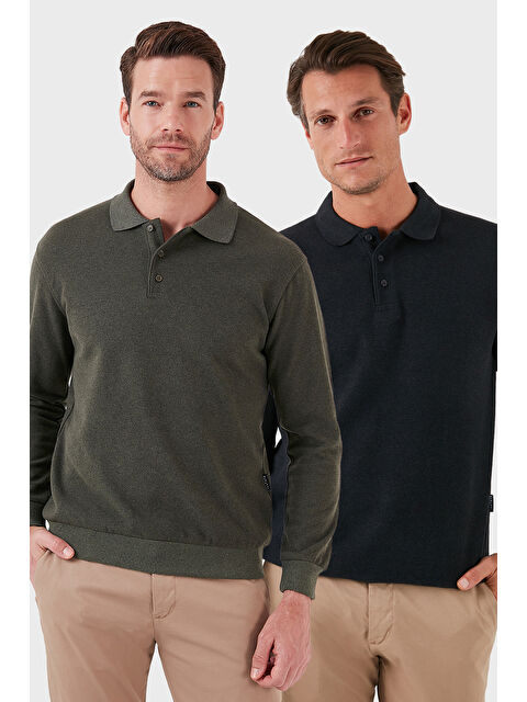 Buratti Pamuk Karışımlı Regular Fit 2'li Paket Polo Yaka Büyük Beden Kazak 456223S2 - S000452343-249