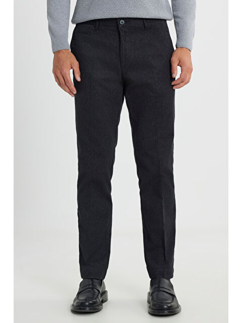 Altınyıldız Classics Erkek Siyah Comfort Fit Rahat Kesim Yan Cepli Pamuklu Diyagonal Desenli Pantolon - S000404131-19351