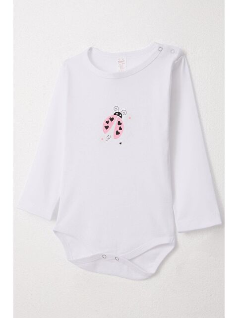 Breeze Kız Bebek Çıtçıtlı Zıbın Body Kalpli Uğur Böceği Baskılı Beyaz (9 Ay-3 Yaş) - S000317037-20063