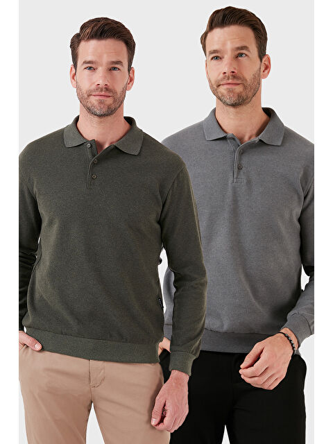 Buratti Pamuk Karışımlı Regular Fit 2'li Paket Polo Yaka Büyük Beden Kazak 456223S2 - S000452343-37615