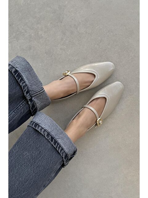 Straswans Stony Kadın Kırışık Deri Babet Bej - S000513156-19928