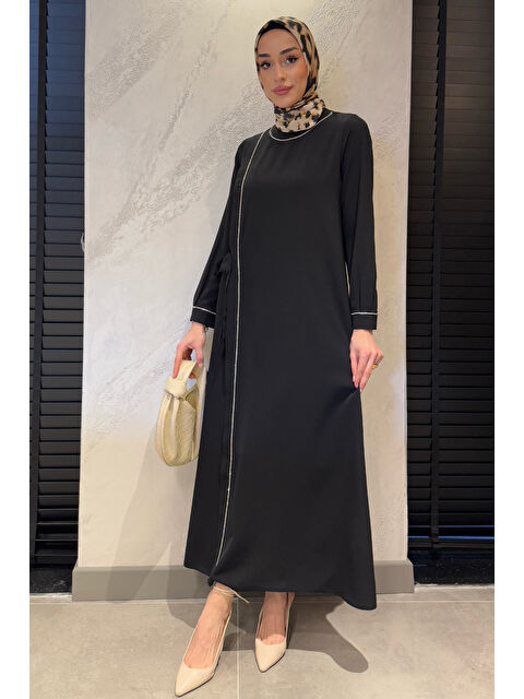 Gülseli Kadın Bel Kuşaklı Taş İşlemeli Büyük Beden Tesettür Elbise - S000361026-19351