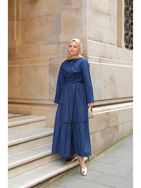 Locco Moda Kadın Büzgü Detaylı Etek Lacivert - S000372328-21164