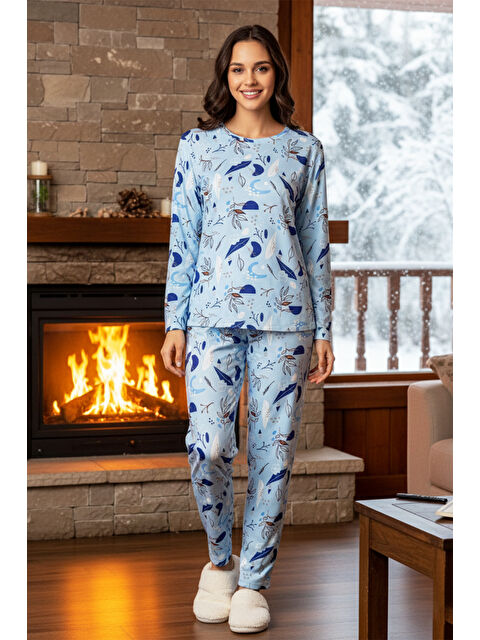 Remsa Kadın Desenli Comfort Pijama Takımı 0511 Mavi - S000480981-17234