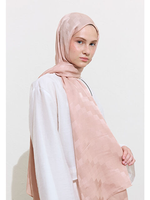 Fresh Scarfs Nori İpek Jakar Şal Pudra - S000417174-7152