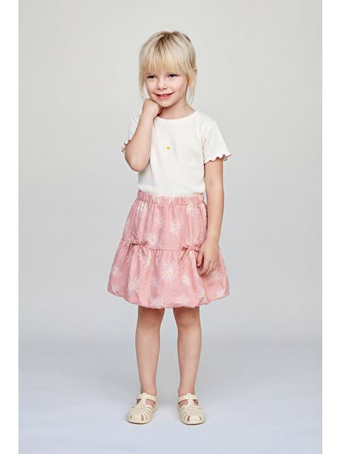 Magu Kız Çocuk Pamuklu Papatya Desenli Tişört Etek Takım