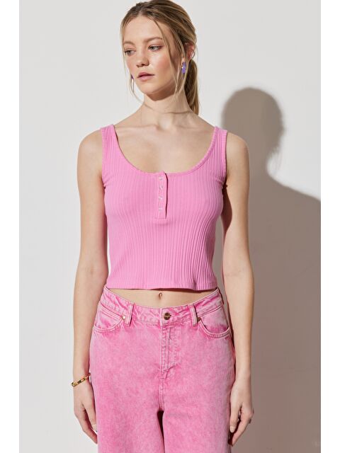 Wrangler Regular Fit %100 Pamuk Bisiklet Yaka Kolsuz Pembe Crop Bluz