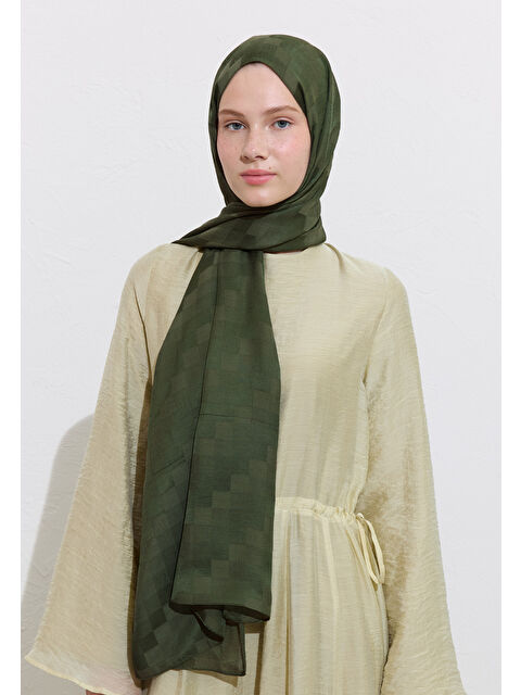 Fresh Scarfs Nori İpek Jakar Şal Koyu Yeşil - S000417174-19416