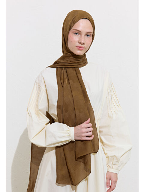 Fresh Scarfs Nori İpek Jakar Şal Sütlü Kahve - S000417174-4280