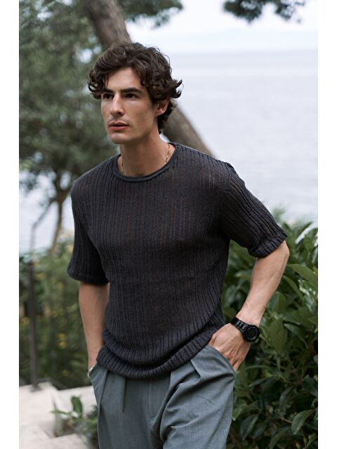 Mai Collection Joseph Erkek Yuvarlak Yaka Füme Triko T-Shirt - S000522417-33408