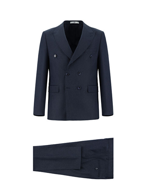 Kiğılı Slim Fit Dar Kesim Desenli Kruvaze Takım Elbise