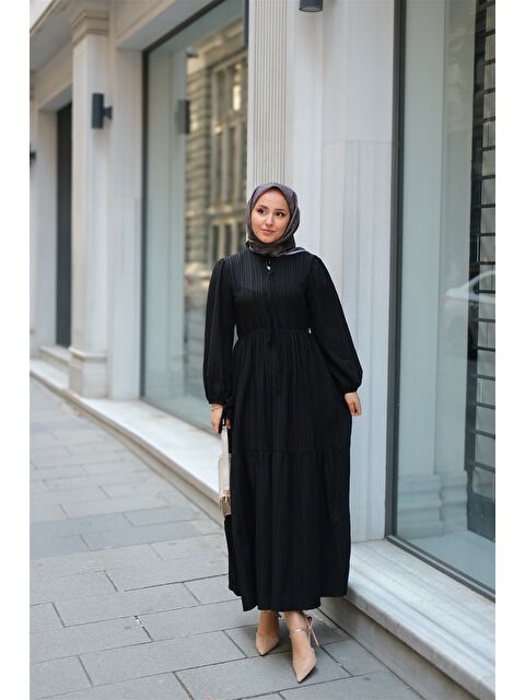 Locco Moda Kadın Bel Büzgülü Elbise Siyah - S000372324-19351