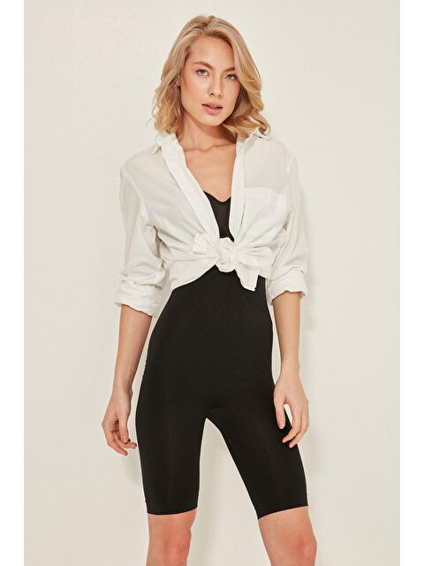 C&City C12074 Double Yüksek Bel Paçalı Korse Siyah - S000222338-19351