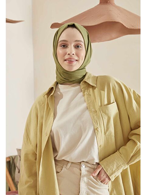 Fresh Scarfs İnce Pamuk Vual Şal Açık Yeşil - S000420394-29488