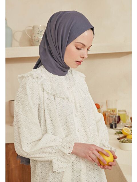 Fresh Scarfs İnce Pamuk Vual Şal Mavi / Gri - S000420394-37282