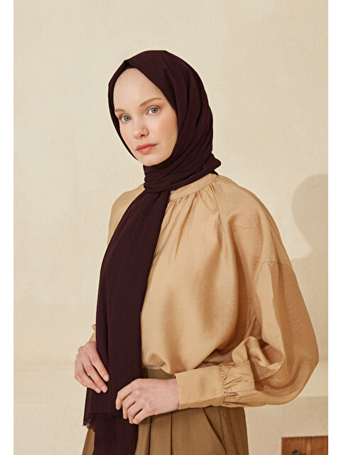 Fresh Scarfs İnce Pamuk Vual Şal Patlıcan Moru - S000420394-20041