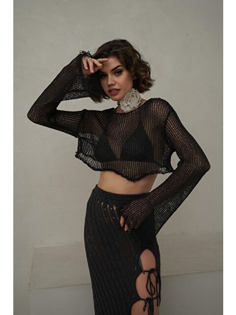 Bohemai Daisy Füme İnce Triko Crop - S000243602-33408