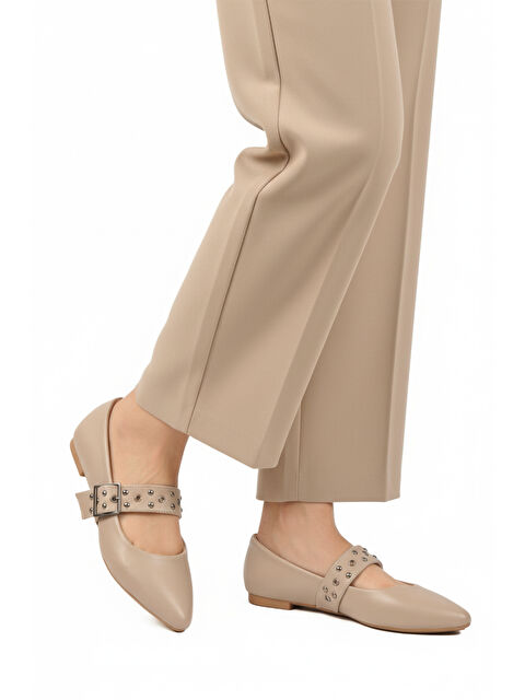 Ayakmod Bej Cilt Kemerli Hafif Esnek Kadın Babet 209166 Z - S000448881-19927