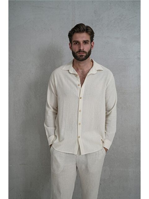 Mai Collection Wesley Erkek Oversize Krinkıl Bej Gömlek - S000525817-19928