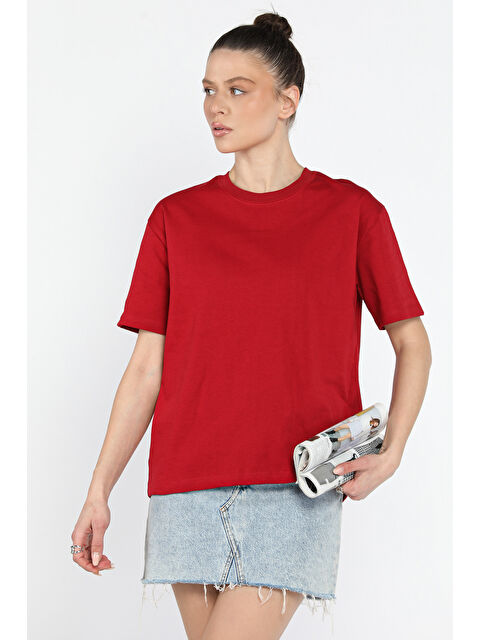 Gülseli Bisiklet Yaka Kadın Basic Tişört - S000361030-19951