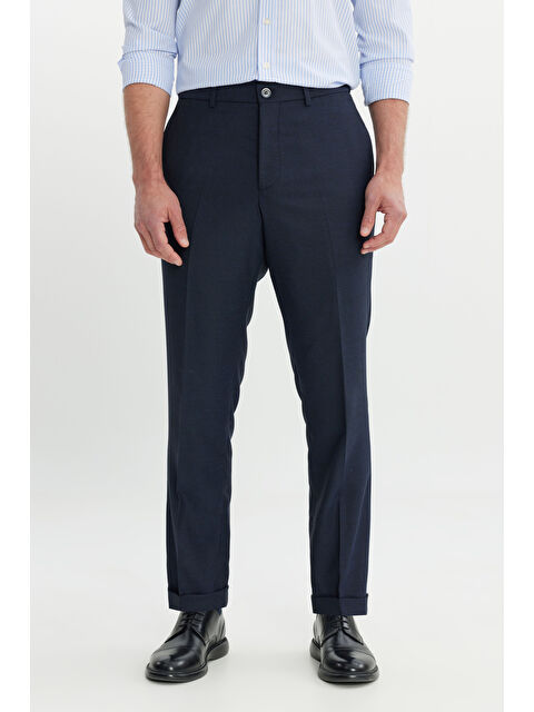 Altınyıldız Classics Erkek Lacivert Rahat Kesim Kuş Gözü Desenli Beli Lastikli Yan Cepli Klasik Pantolon - S000516416-21164