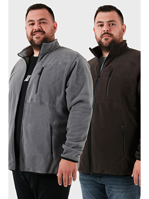 Buratti Regular Fit Dik Yaka Fermuarlı Büyük Beden 2'li Paket Polar Hırka 5906028BS2