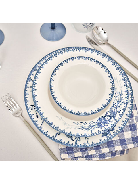 Bella Maison Bleu Blanc Porselen 24 Parça 6 Kişilik Yemek Takımı Mavi - S000289137-17234
