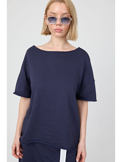 gothamVibes Kadın Blank Boxy Lacivert T-Shirt