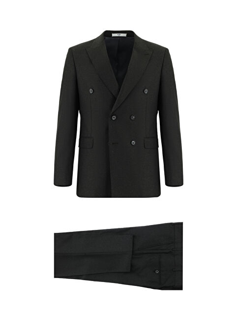 Kiğılı Slim Fit Dar Kesim Desenli Kruvaze Takım Elbise