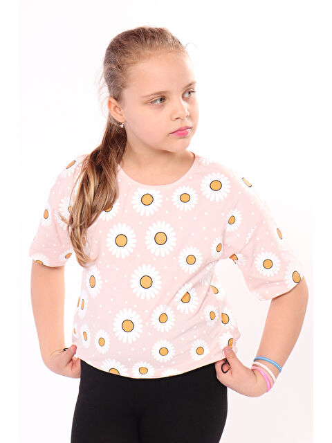 Toontoykids Kız Çocuk Komple Papatya Baskılı Tişört