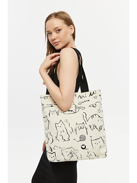 Bagg Kanvas Fermuarlı Mi Çift Taraf Baskılı Çanta - S000178730-19966