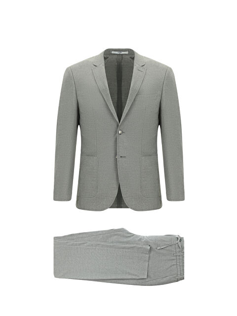 Kiğılı Super Slim Fit Ekstra Dar Kesim Desenli Beli Lastikli İpli Spor Takım Elbise