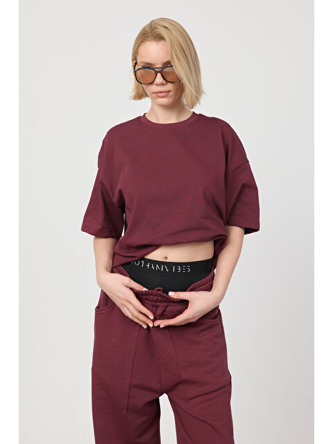 gothamVibes Kadın Chill Oversize Premium Bordo T-Shirt