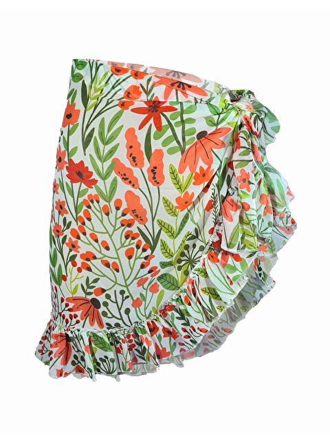 Bolder Frida Yeşil Yaprak Desen Kısa Fırfırlı Pareo - S000012483-18194