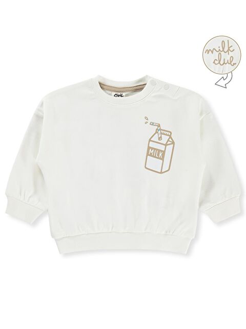 Civil Baby Milk Club Baskılı 3-18 Ay Sweatshirt - Ekru 6-9 Ay - S000526735-19965