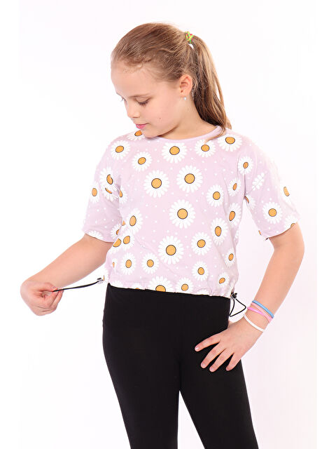 Toontoykids Kız Çocuk Komple Papatya Baskılı Tişört