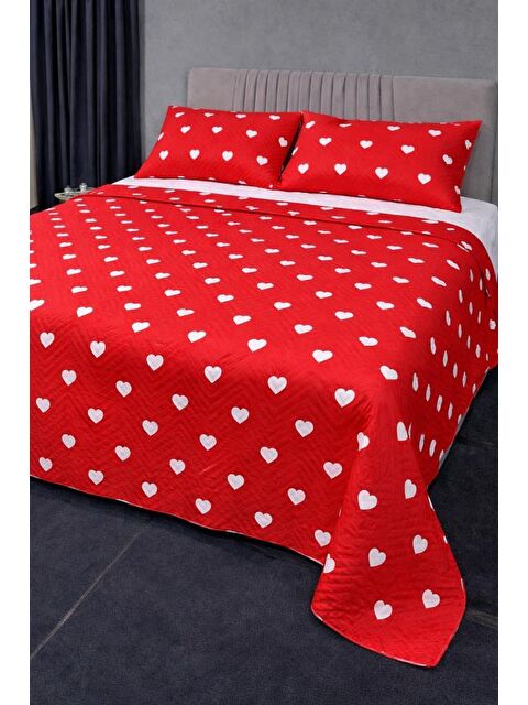 Çeyiz Diyarı Ultrasonik Kapitoneli Leman Çift Kişilik Pike Takımı 195x235 cm Kırmızı