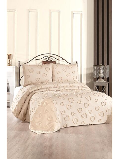 Çeyiz Diyarı Pure Love 3 Parça Çift Kişilik Pike Takımı Bej