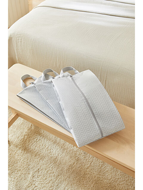 Ocean Home Textile 3'lü Gri Balıksırtı Ayakkabı Düzenleyici Taşıma Çantası Seti 22 x 40 x 9 cm