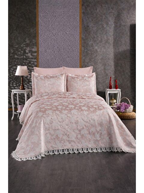 Çeyiz Diyarı Dilara 3 Parça Çift Kişilik Pike Takımı Pudra