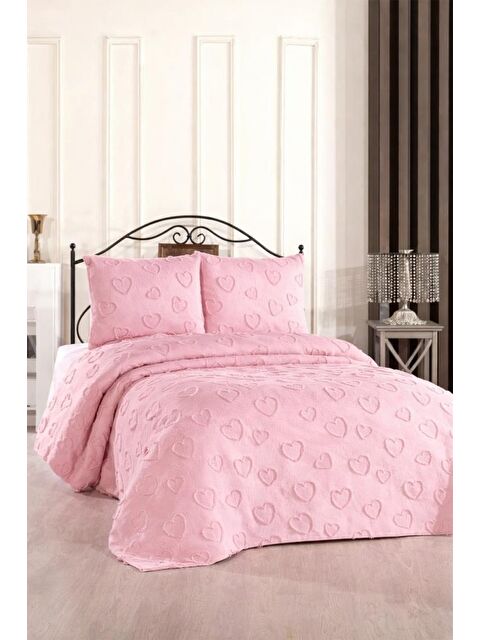 Çeyiz Diyarı Pure Love 3 Parça Çift Kişilik Pike Takımı Pudra