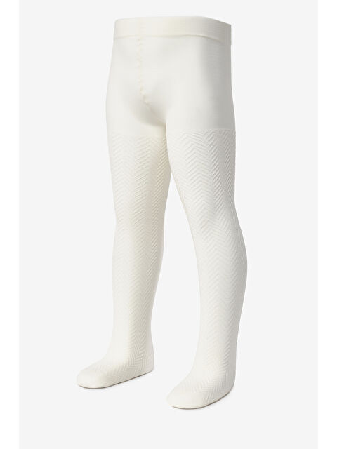 Le Mabelle Ekru Zigzak Desenli Kız Çocuk Külotlu Çorap