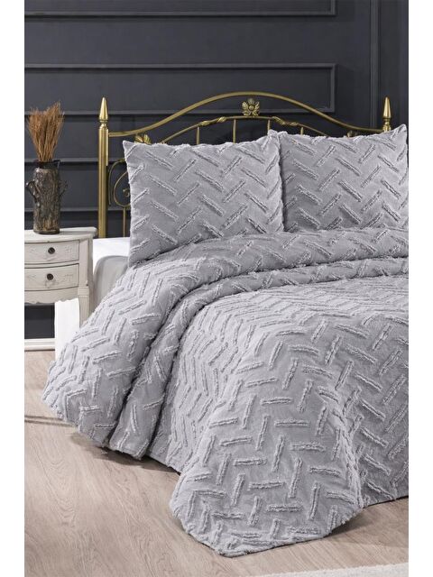 Çeyiz Diyarı Zigra 3 Parça Çift Kişilik Pike Takımı Gri