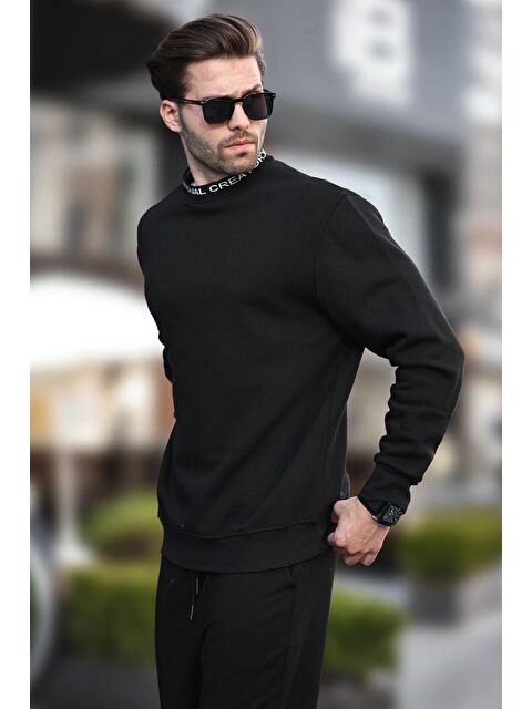 Madmext Siyah Bisiklet Yaka Şardonlu Erkek Sweatshirt 7047 - S000244954-19351