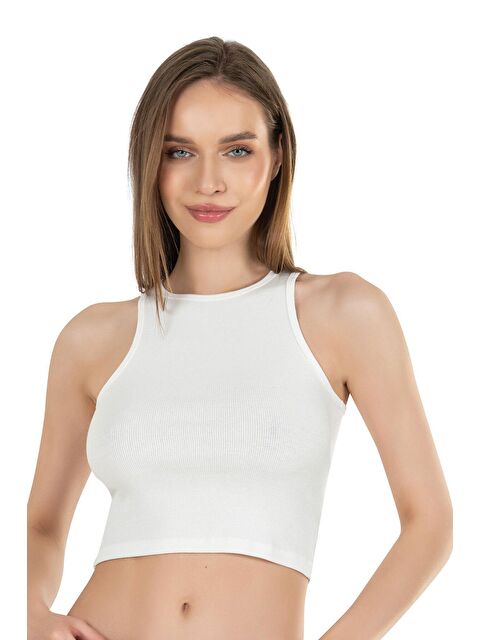 Kompedan Kadın Pamuklu Crop Fitilli Örme Atlet | 26814 - S000175814-19965