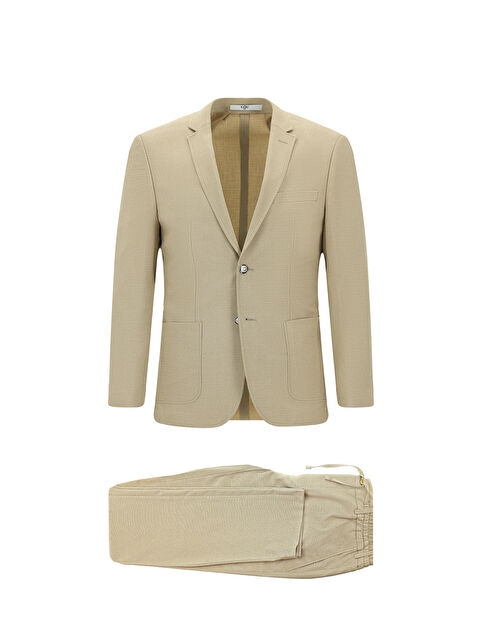 Kiğılı Super Slim Fit Ekstra Dar Kesim Desenli Beli Lastikli İpli Spor Takım Elbise